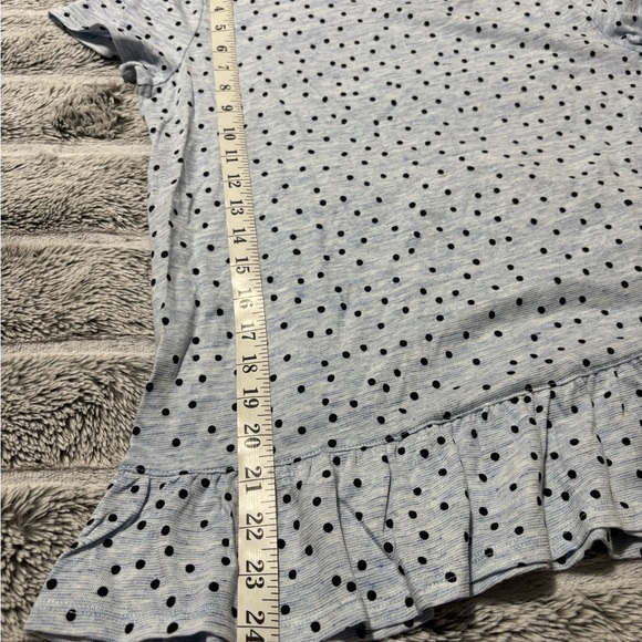 Talbots Blue Short-sleeved shirt with black polka dots and a ruffled hem. Size S - Picture 5 of 7